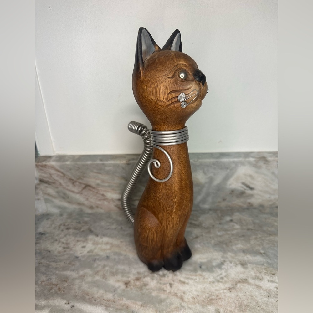 Wood & Metal Cat Figurine - Picture 2 of 4